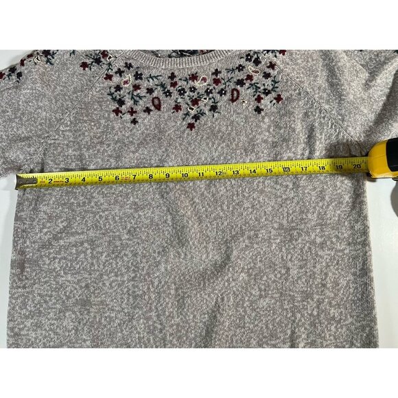 Vintage 90s Northern Reflections oatmeal crewneck sweater floral embroidery sz M - Picture 6 of 11